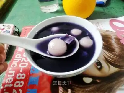 Purple potato meatballs in syrup