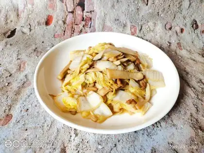 The almond mushrooms, the cabbage