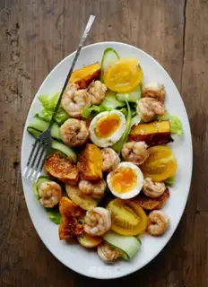 Shrimp roasted pumpkin vegetable salad
