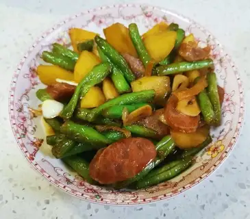 Sausage fried potatoes and beans