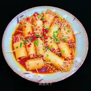 Gold pins, mushrooms, tofu