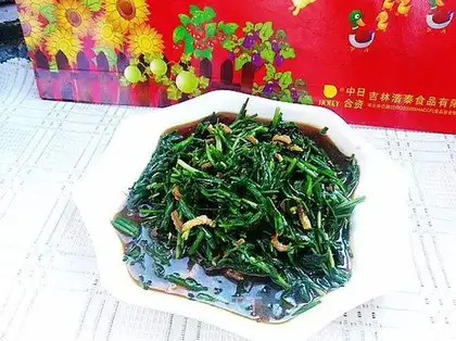 stir-fried leeks with sea rice in oyster sauce