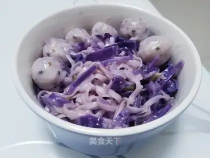 Fishballs, blue noodles