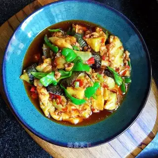 Fish, pork and eggplant
