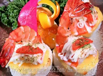 Japanese yamaki with fresh shrimp and yam