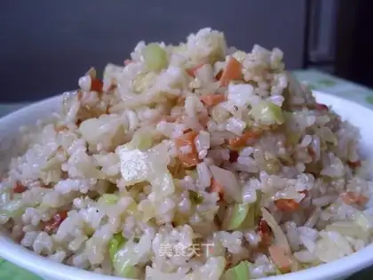 Fried rice with ham sausage and cabbage