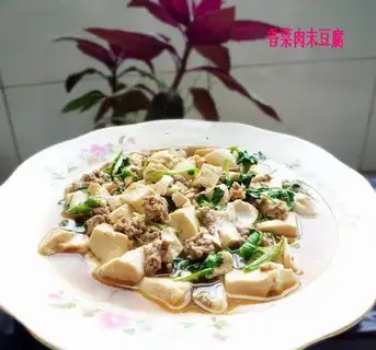 cilantro, minced meat, tofu