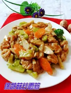 Stir-fried gluten with bowling mushrooms