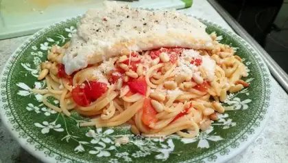 Cod and tomato noodles