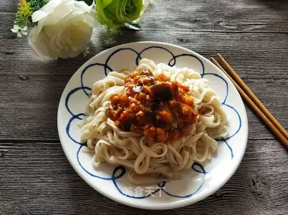 Cheese, pork, tomato, noodles