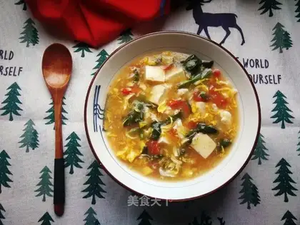 Spinach tofu eggflower soup