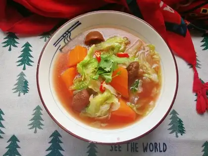 Carrots, red mushrooms, bourbon soup