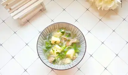 Pink tofu lamb soup
