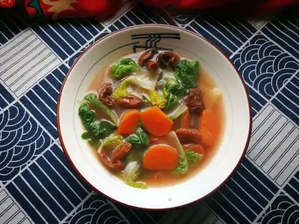 The carrots, the chicken soup, the yellow cabbage