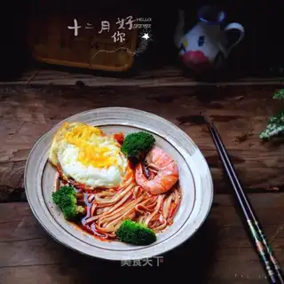 Spicy noodles for eggs and shrimp