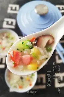 {\bord0\shad0\alphaH3D}Sweet and vegetable ham congee