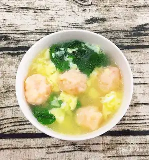 Shrimpball spinach egg soup