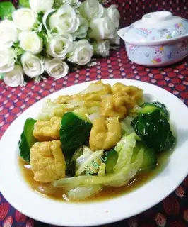 The cucumber, the tofu, the cabbage