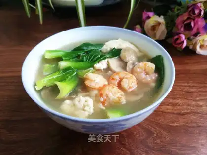 Shrimp mushroom tofu soup