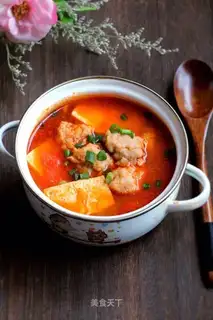 Tomato meatball tofu soup