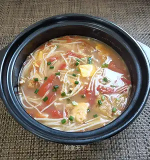 Golden mushroom egg soup