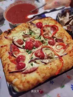 Cheese rolls of veggie ham and milk pizza