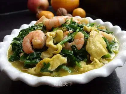 Shrimp with leek and egg