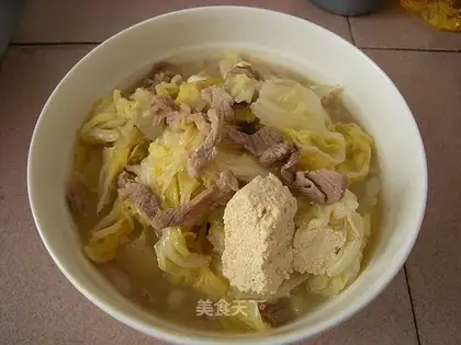 Chinese cabbage, frozen tofu, shredded pork soup