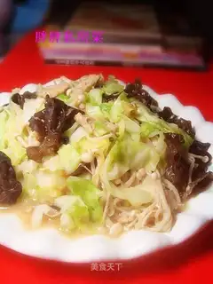 Scrambled eggs with mushrooms and cabbage