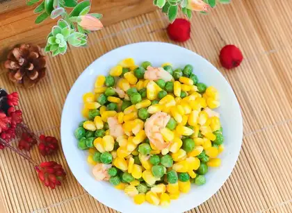 Corn pea shrimp