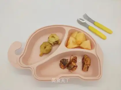 The baby's eating salmon