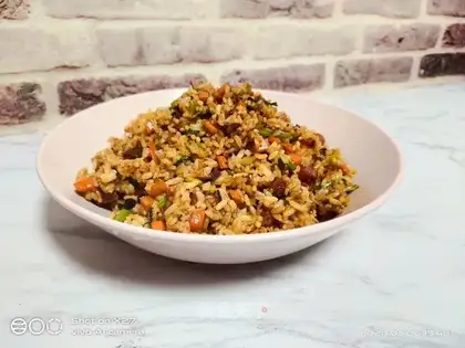 Sausage, celery, carrot, rice