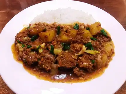 Cheese and potatoes and pork stew
