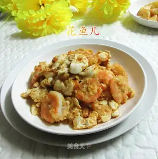 A duck egg and shrimp
