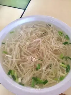 Golden pins and mushrooms, skinny broth