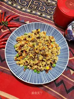 Black pepper sausages with fried rice