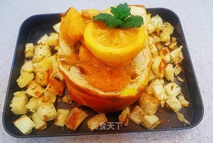 Bread bowl, red curry pineapple chicken
