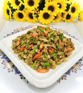 Rhodish and fried meat