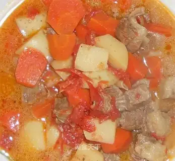 Stewed beef brisket with tomatoes and potatoes