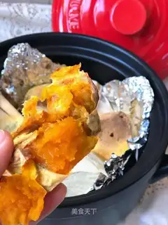 A casserole roasted potatoes