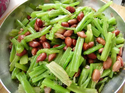 Celery mixed with peanuts