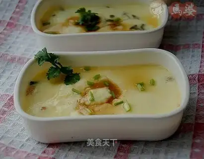 Steamed egg custard with steamed rice and pickled cabbage