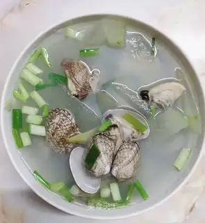 Flowers and melon soup