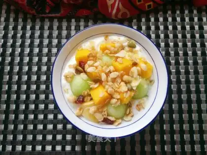 Banana mango melon yogurt bowl