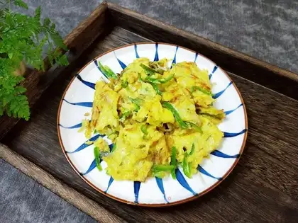 Cream shrimp, fried eggs