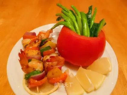 Seafood asparagus tomato cup