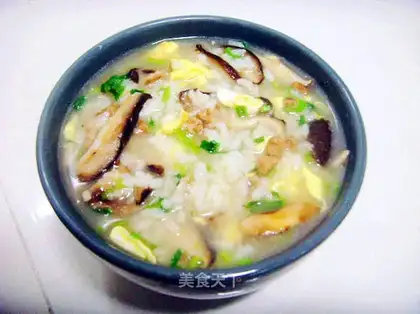 Mushroom meat and egg porridge