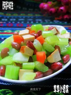 Celery mixed with peanuts