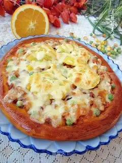 Orange-flavored pork belly and melon pizza