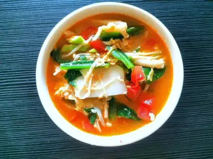 Old pastry and vegetable soup